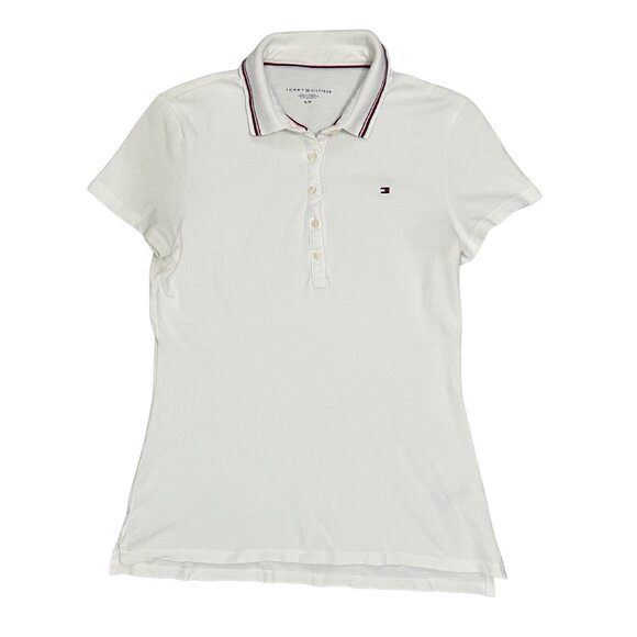 Tommy Hilfiger Women's White Polo Shirt Size S Preppy Y2K Flag Logo Classic Fit - Picture 1 of 10